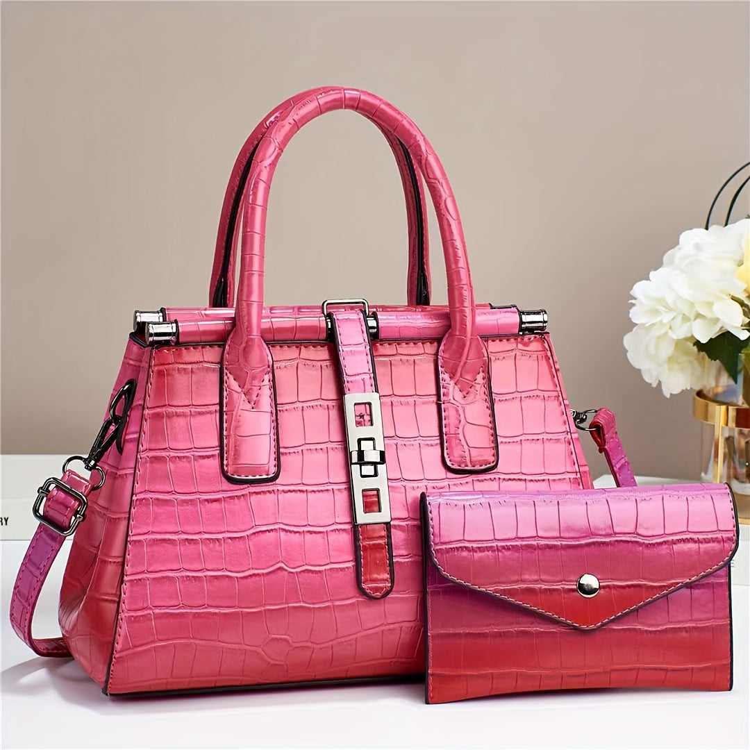 2 Pieces, Multi-Pocket Crocodile Pattern Tote Bag Set with Divider, Shoulder Bag,