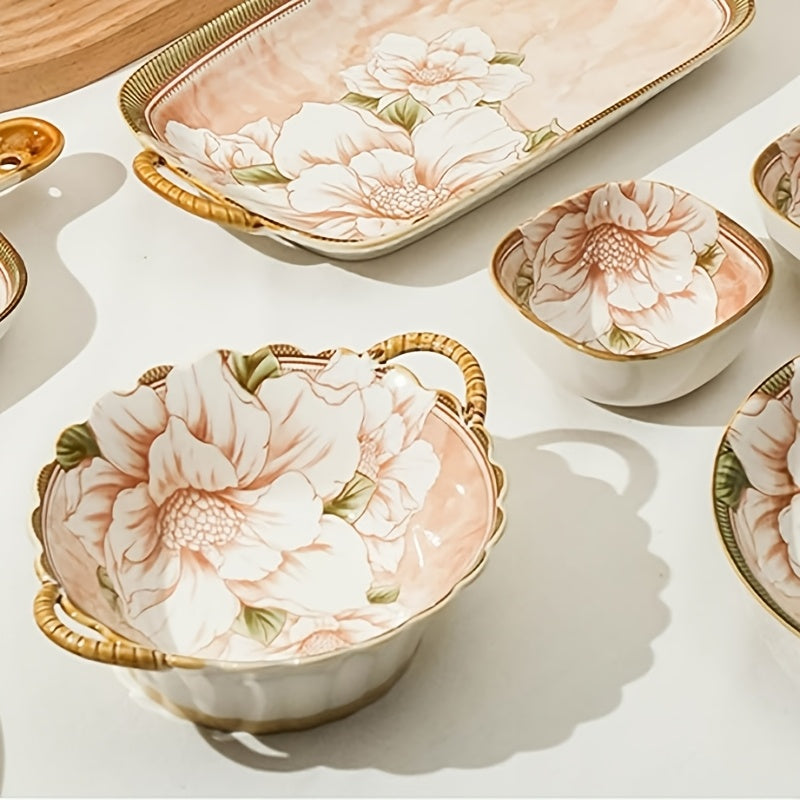 10 Camellia Porcelain, Exquisite Tableware Plate Sets, Home Gifts, Birthdays