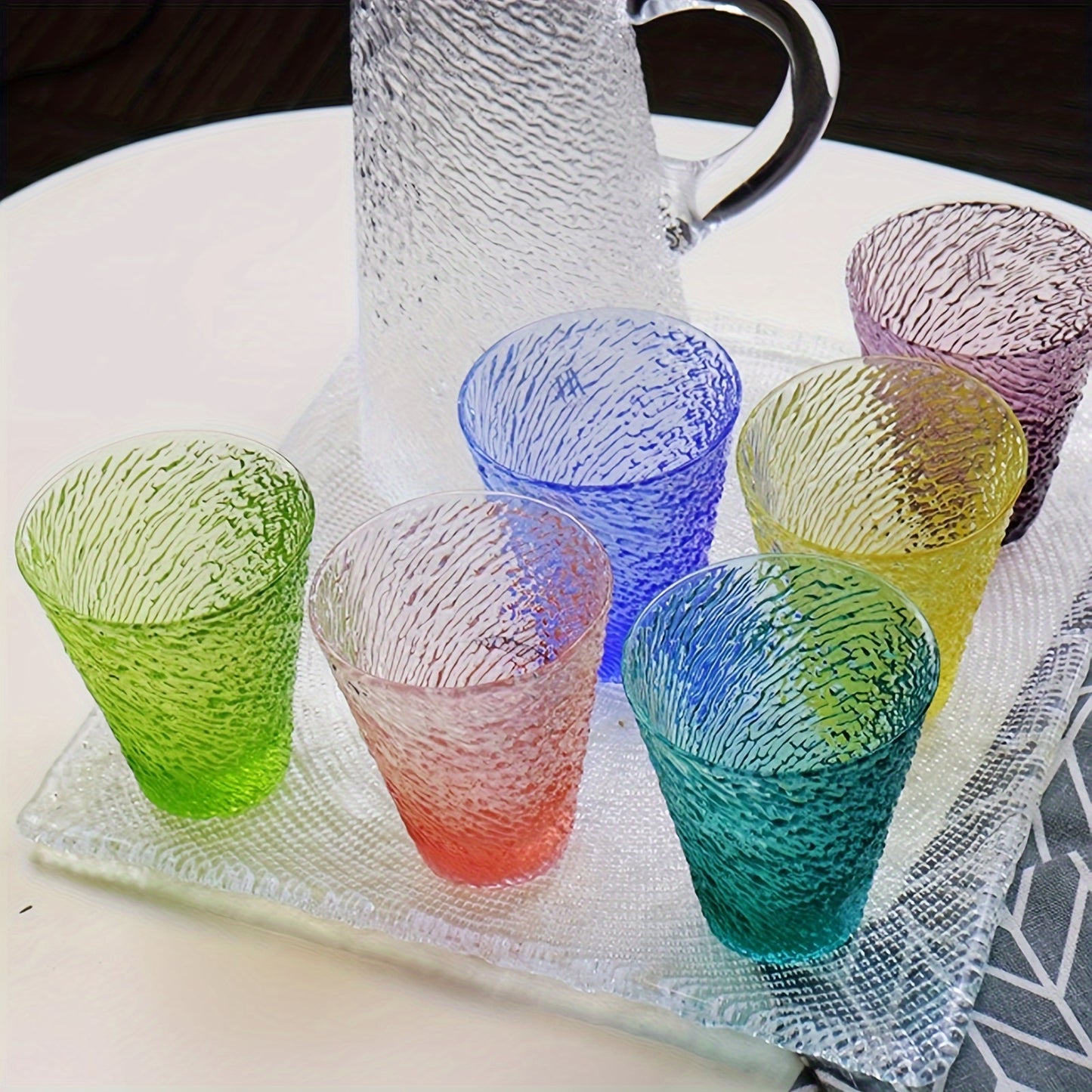 6pcs Colored Glass Cup Set, Handmade Creative Spiral Pattern Cup, Colorful Household Thickened Crystal Glass Water Cup, Beverage Cup Milk Cup Juice Cup Tea Cup, for Office, Kitchen, Cafe 300Ml/10Oz