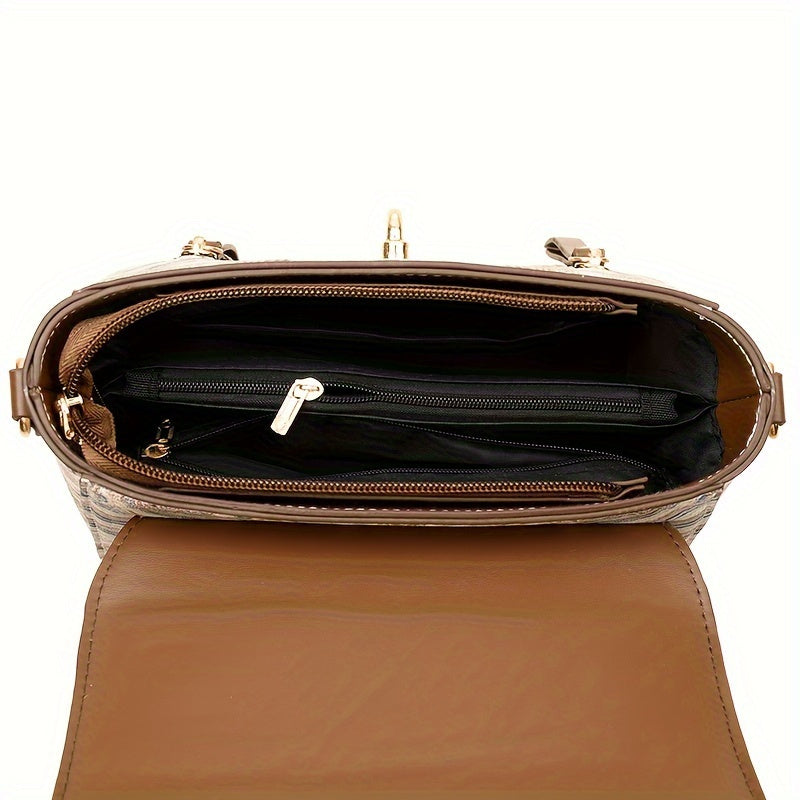 1pc Vintage-Inspired Faux Leather Crossbody Bag for Women, Striped Pattern,