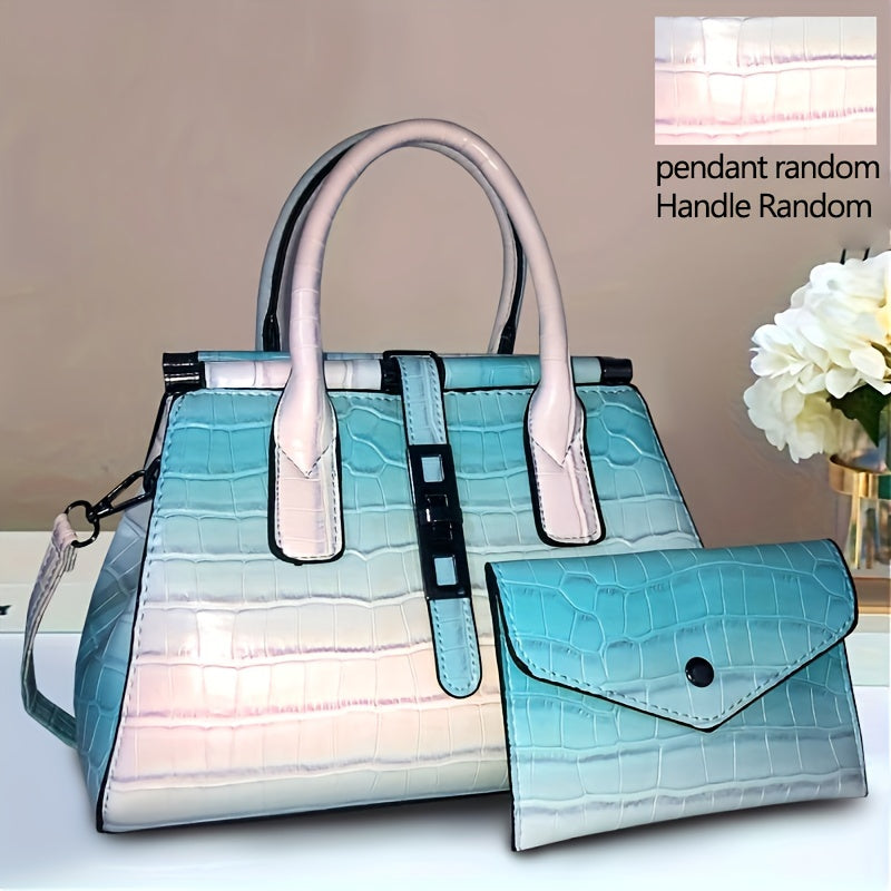 2 Pieces, Multi-Pocket Crocodile Pattern Tote Bag Set with Divider, Shoulder Bag,