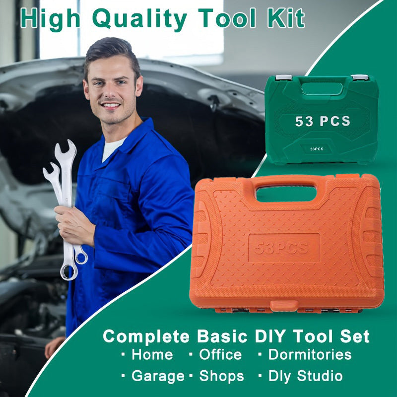 53pcs Multifunctional Auto Repair Tool Set - , With Storage Box, Including Ratchet Wrench, Screwdriver, Socket,