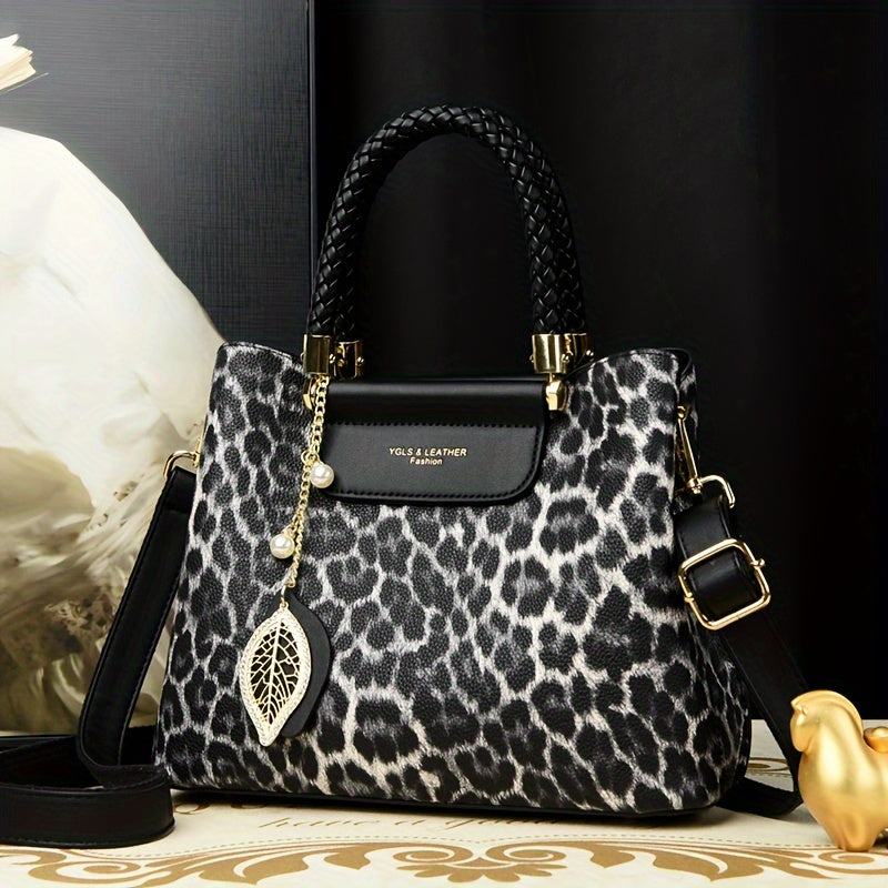 Elegant Vintage Leopard Print Ladies Handbag - Fashionable High-end Women's Bag, High-end Quality Crossbody