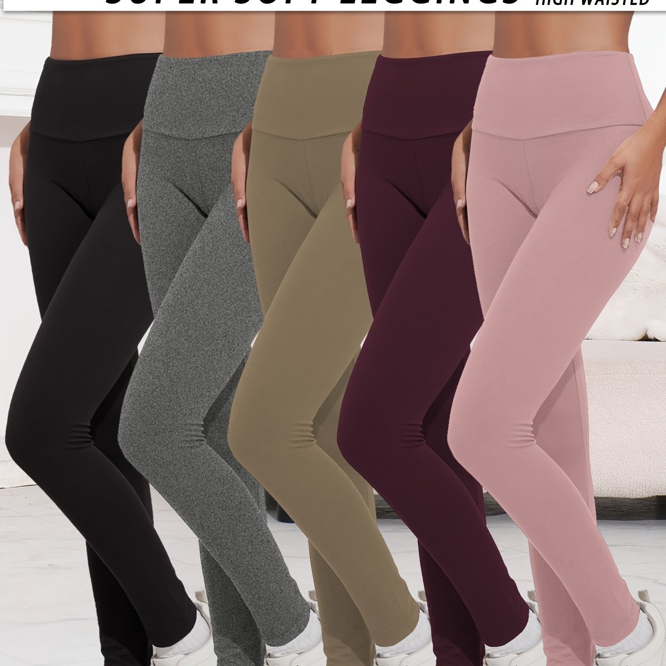 5 Pack Super Soft Leggings For Women, Workout Yoga Running Pants Leggings