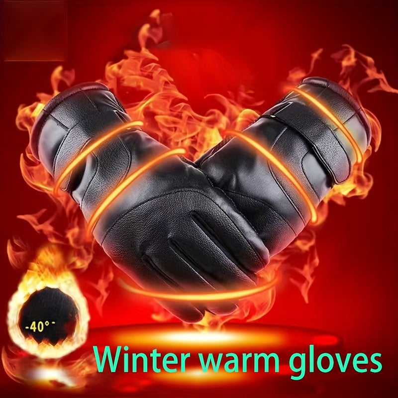 1 Pair Elegant Men'S-Thermal Gloves- black polyester