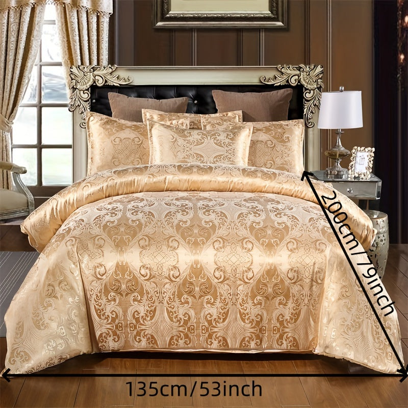 3pcs Luxurious Soft Satin Jacquard Duvet Cover Set - Elegant Bedroom Essentials with Silky Smooth Fabric, Hypoallergenic and Breathable - 1pc Duvet Cover + 2pc Pillowcases for Master Bedroom and Guest Room