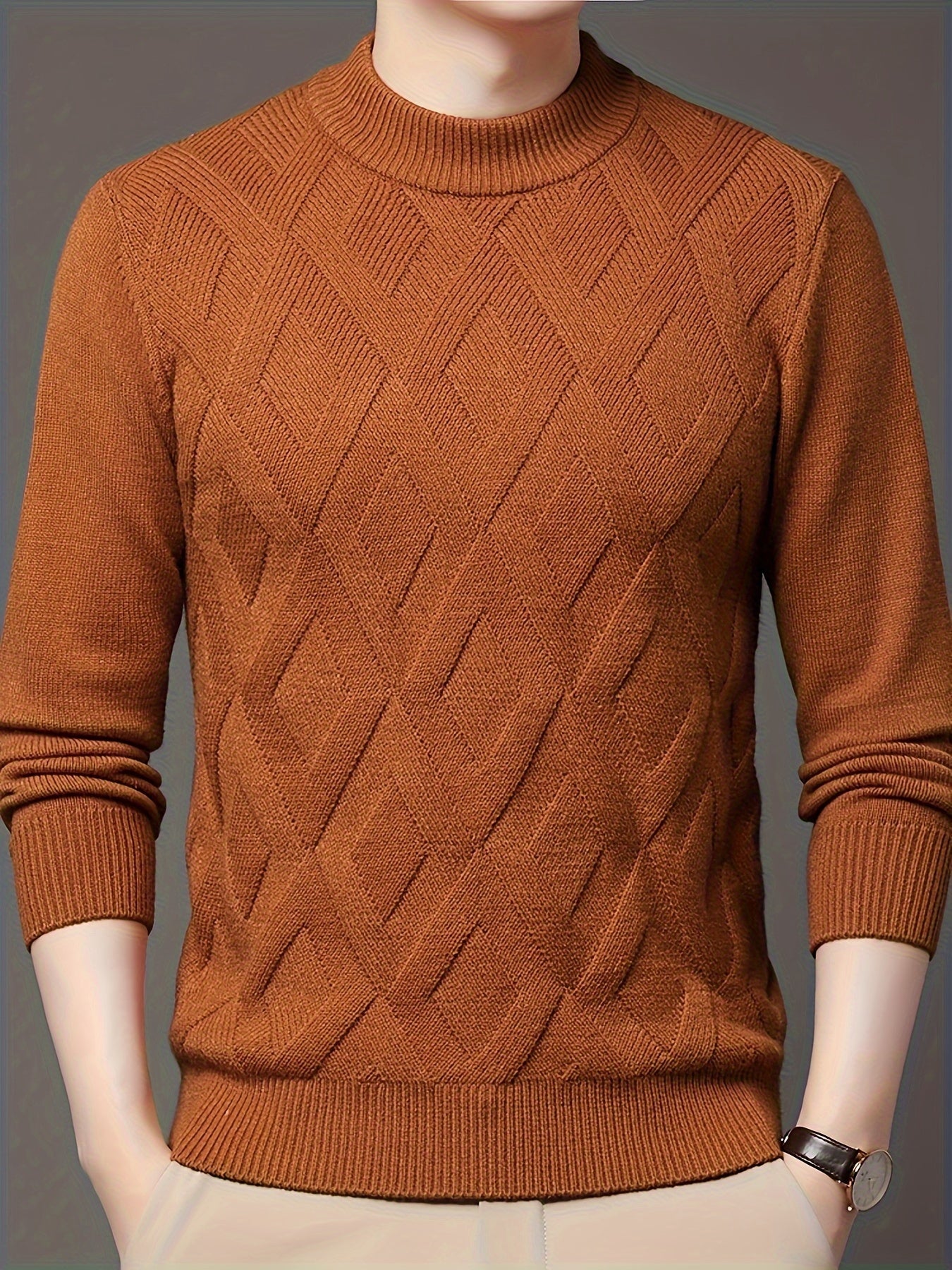 Men's Cozy Knit Turtleneck Sweater - Thick, Warm Pullover for Winter | Solid Color, Long Sleeve, Half-high, Base Layer