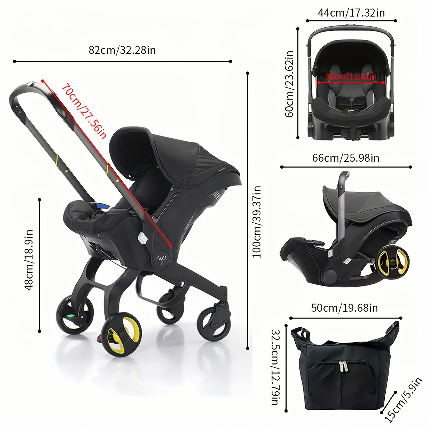 4 in 1 Baby Stroller, Adjustable Stroller with Awning, Portable Foldable Stroller, Suitable for 0-3 Years Old Baby,