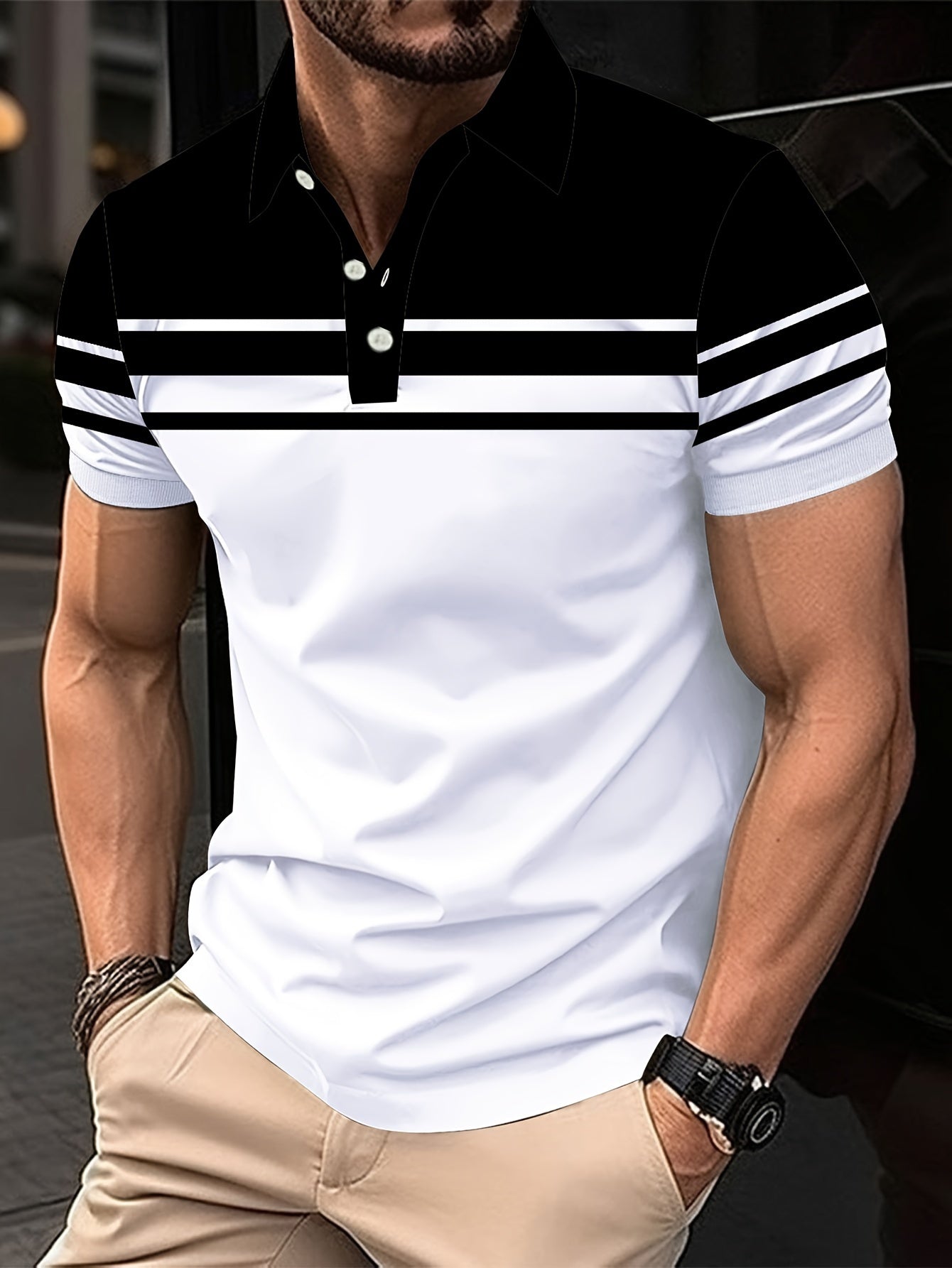 Summer Fashion Striped Polo Shirt - Men's Color Short Sleeve Lapel T-shirt for Casual Sports and Comfy Wear -