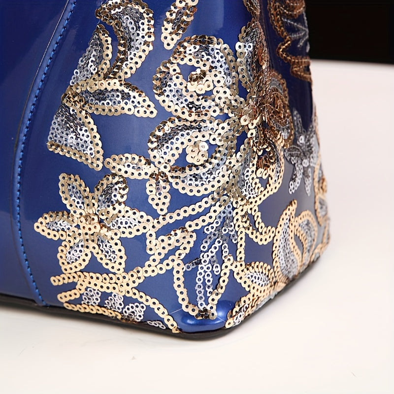 Luxurious Embroidered Sequin Tote Bag - Spacious, Versatile, and Stylish with Adjustable Strap, Zip Closure, Polyester Lining, and Multiple Compartments for Organization