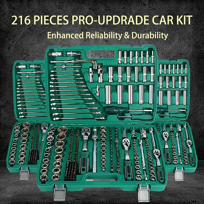 High-end Professional 46&216pcs Tool Set, Automotive Repair Mechanical Tool Kit, 1/2*1/4"3/8" Drive Depth and Standard Socket,