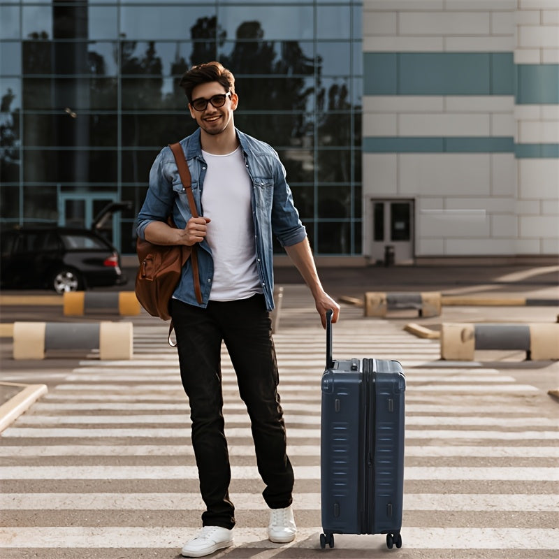 3pcs Luggage Set in Steel Gray/Navy Blue - Expandable ABS+PC, Lightweight with 360° Spinner Wheels & TSA Lock (20/24/28 Inch) for Easy Travel