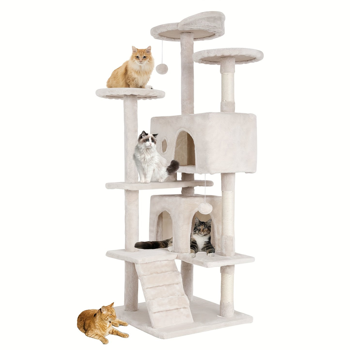 54"-70" Multi-Level Cat Tree Tower for Indoor Cats, Durable Plywood