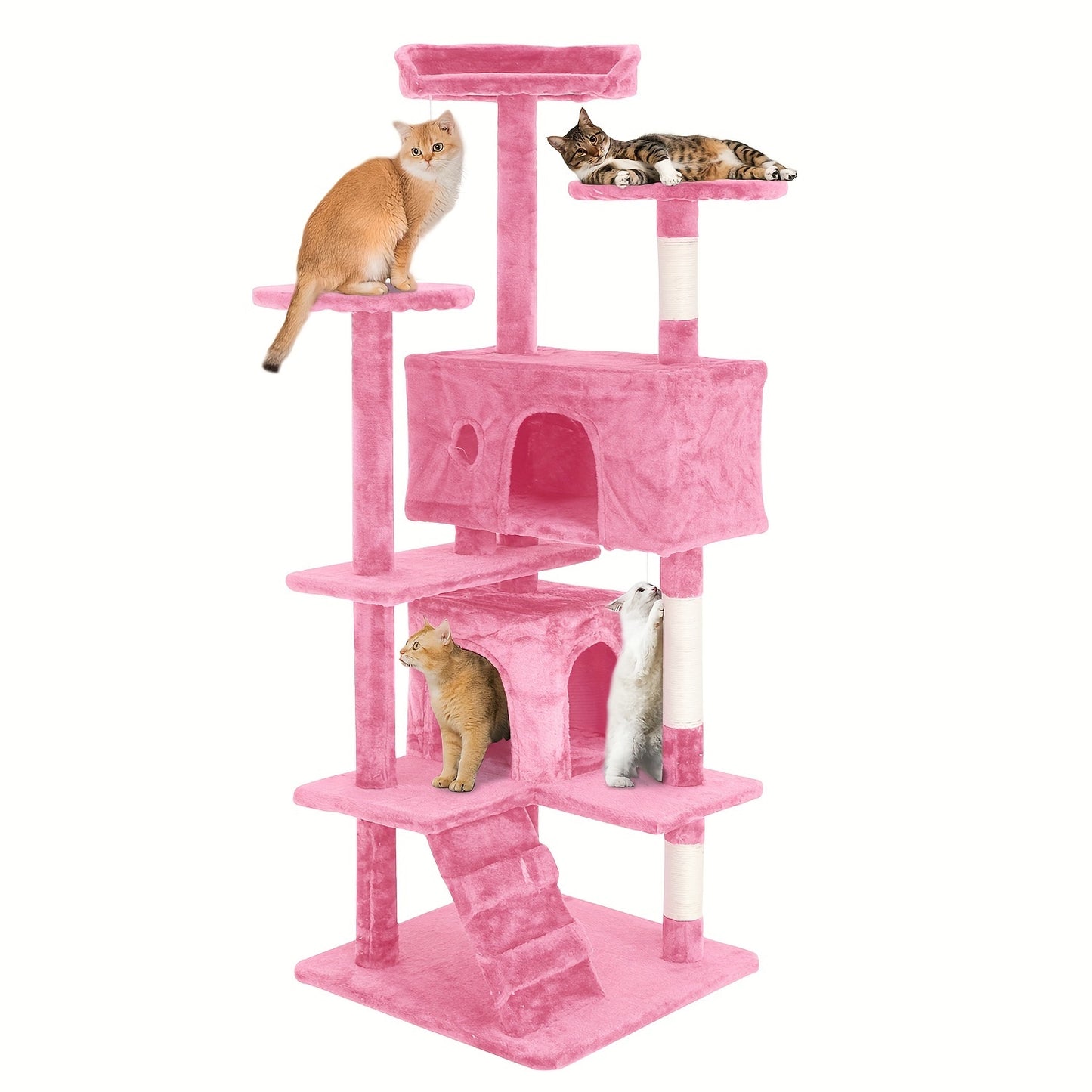 54"-70" Multi-Level Cat Tree Tower for Indoor Cats, Durable Plywood