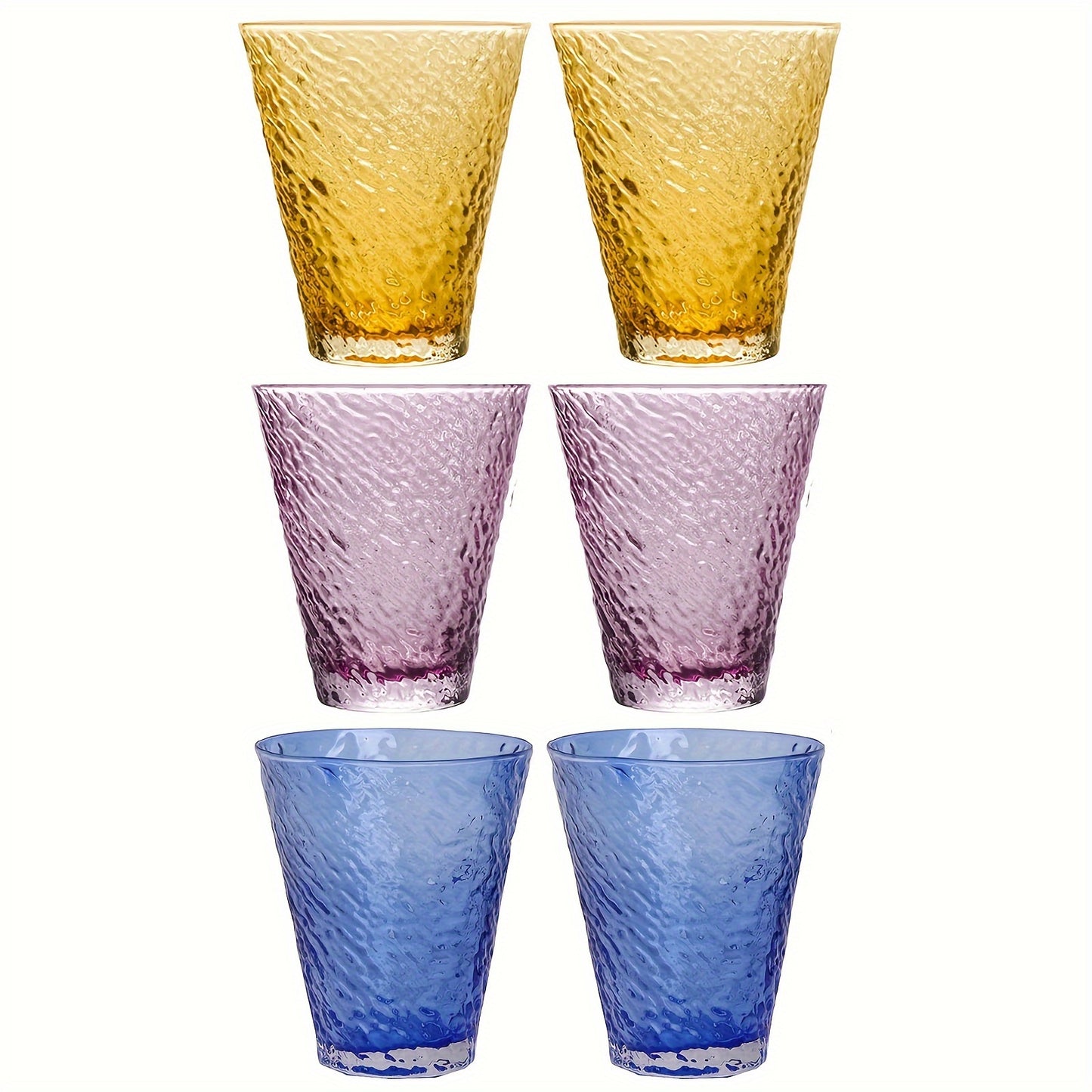 6pcs Colored Glass Cup Set, Handmade Creative Spiral Pattern Cup, Colorful Household Thickened Crystal Glass Water Cup, Beverage Cup Milk Cup Juice Cup Tea Cup, for Office, Kitchen, Cafe 300Ml/10Oz