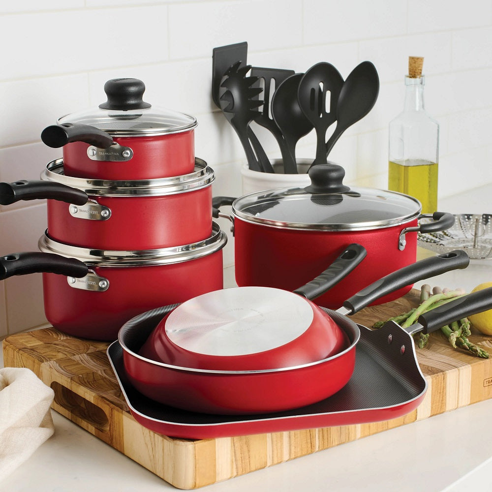 Primaware 18 Piece Non-stick Cookware Set, Red