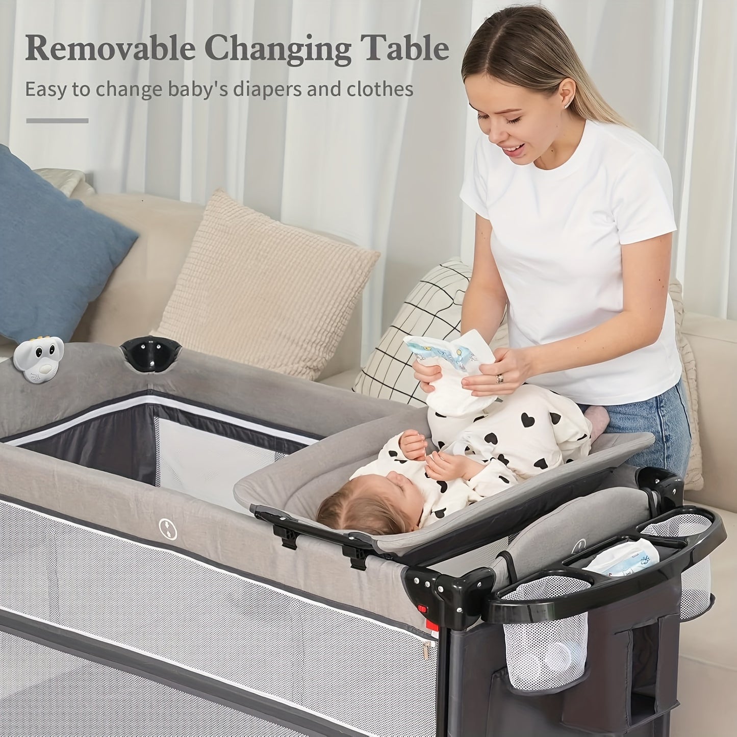 5 In 1 Baby Bassinet Bedside Sleeper - Beside Bassinet With Diaper Changer, Mattress, Bedside Crib With Storage,