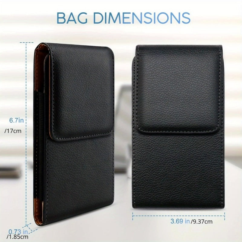 Universal Cell Phone PU Leather Vertical Pouch Holster Wallet Bag with Waist Belt Clip for iPhone 16 15 14 13 12 11 Pro Max Plus, for Samsung Galaxy S25 24 23 22 21 Ultra Plus FE and A Series Cellphone, for Moto Google Phone