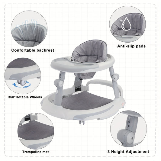 4-in-1 Foldable Baby Walker From 6 Months, Baby Activity Walker With Adjustable Height, Removable Tray,