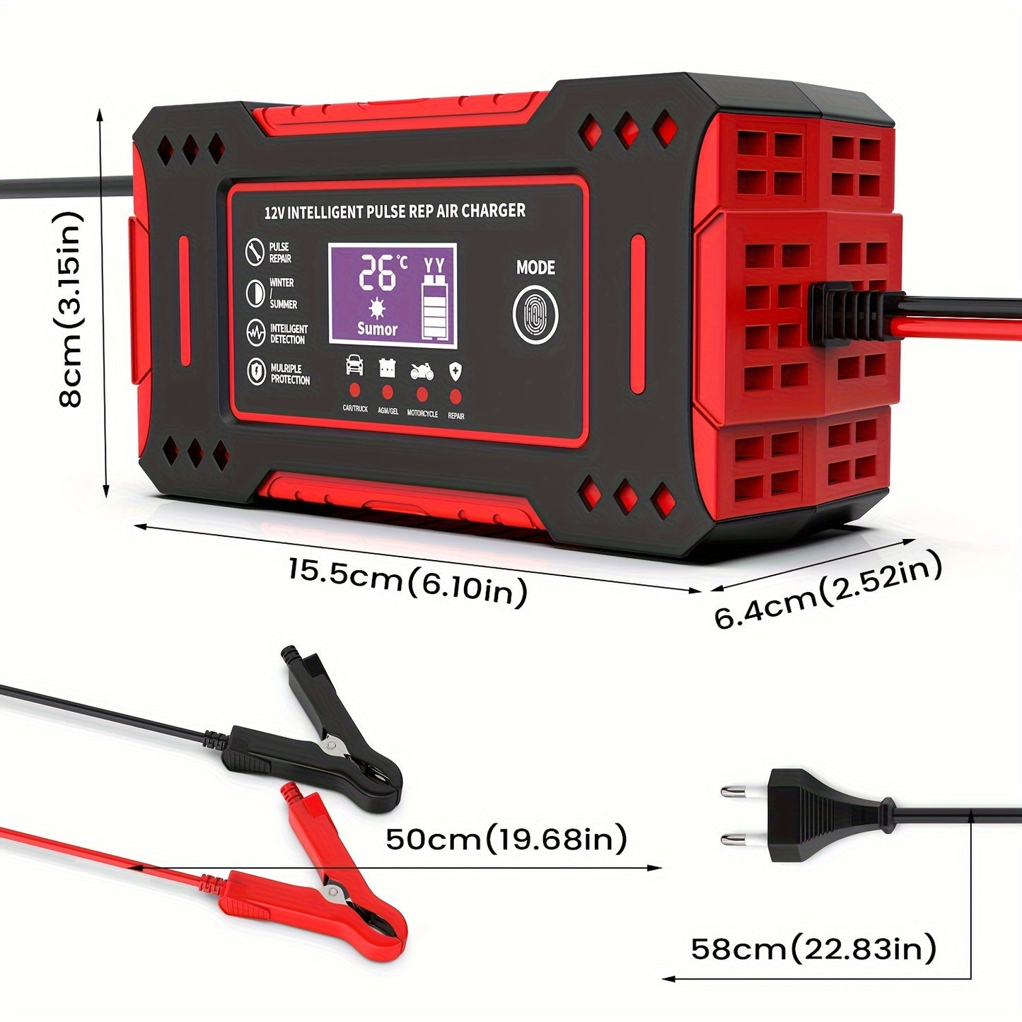 6A 12V Smart Automatic Car Battery Charger with Trickle Charger Maintainer for Car/Moto/Boat/RV/SUV