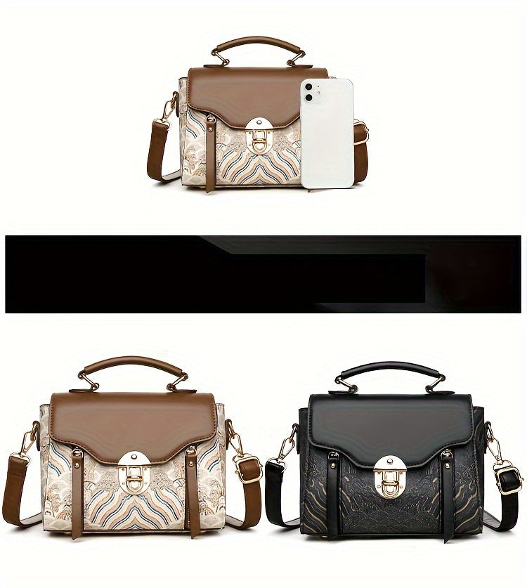 1pc Vintage-Inspired Faux Leather Crossbody Bag for Women, Striped Pattern,