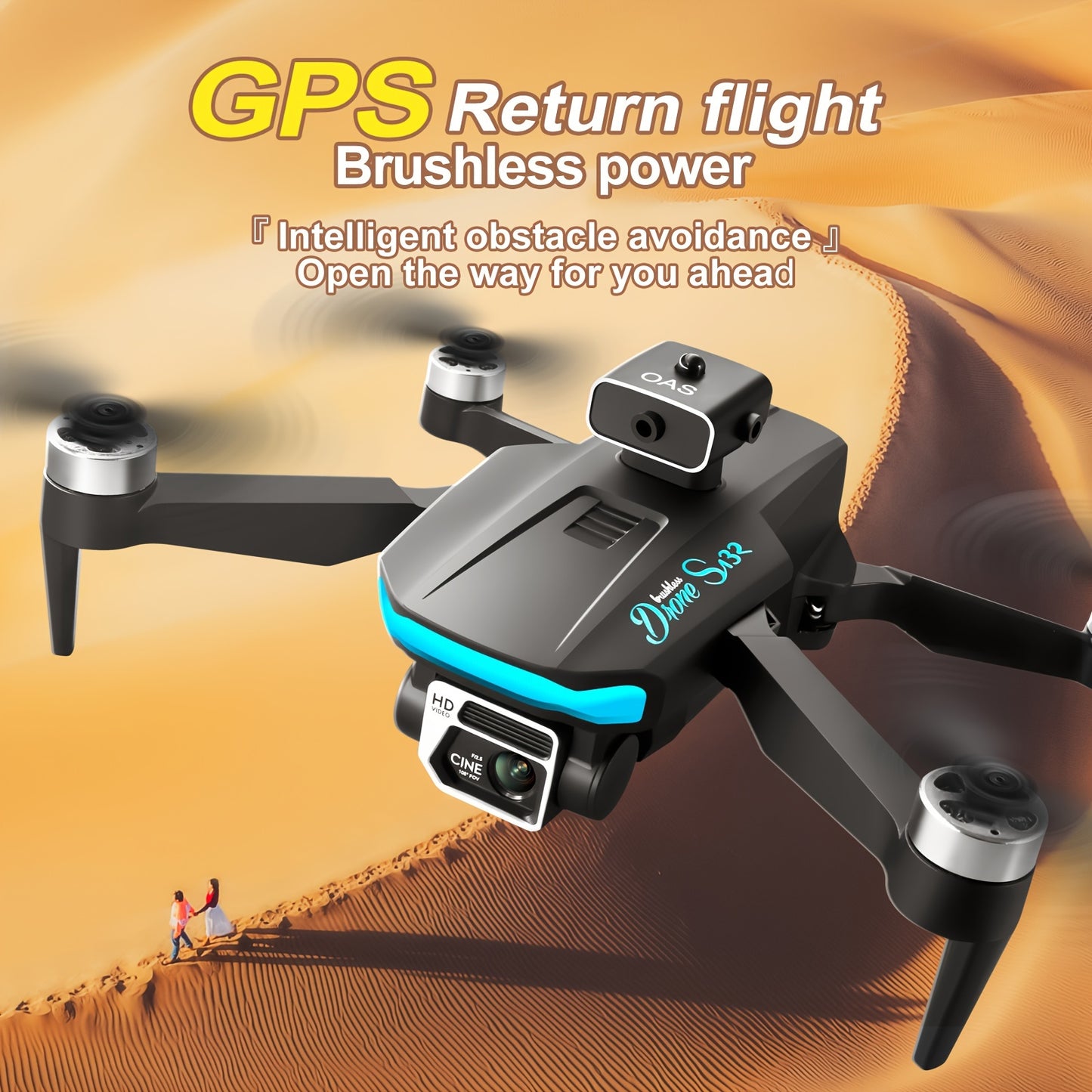 S132 GPS Quadcopter Drone with Dual HD Cameras, Brushless Motor, Optical Flow Positioning, Intelligent Obstacle Avoidance, One-Click Return, Wi-Fi Enabled, Rechargeable Battery