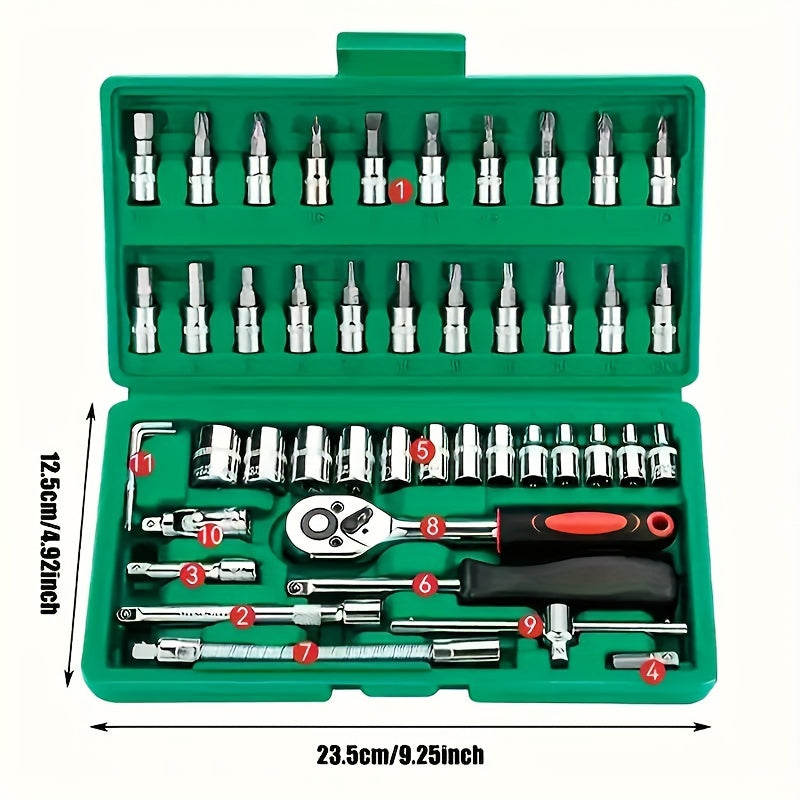 High-end Professional 46&216pcs Tool Set, Automotive Repair Mechanical Tool Kit, 1/2*1/4"3/8" Drive Depth and Standard Socket,