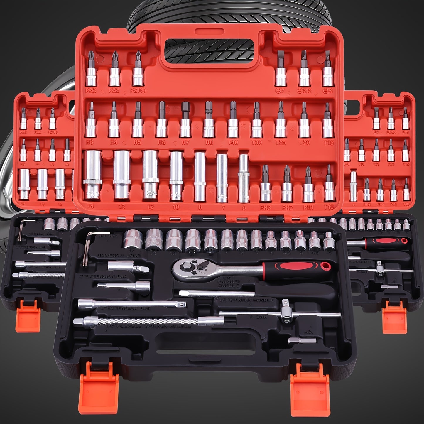 53pcs Multifunctional Auto Repair Tool Set - , With Storage Box, Including Ratchet Wrench, Screwdriver, Socket,