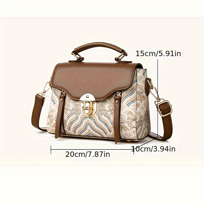 1pc Vintage-Inspired Faux Leather Crossbody Bag for Women, Striped Pattern,