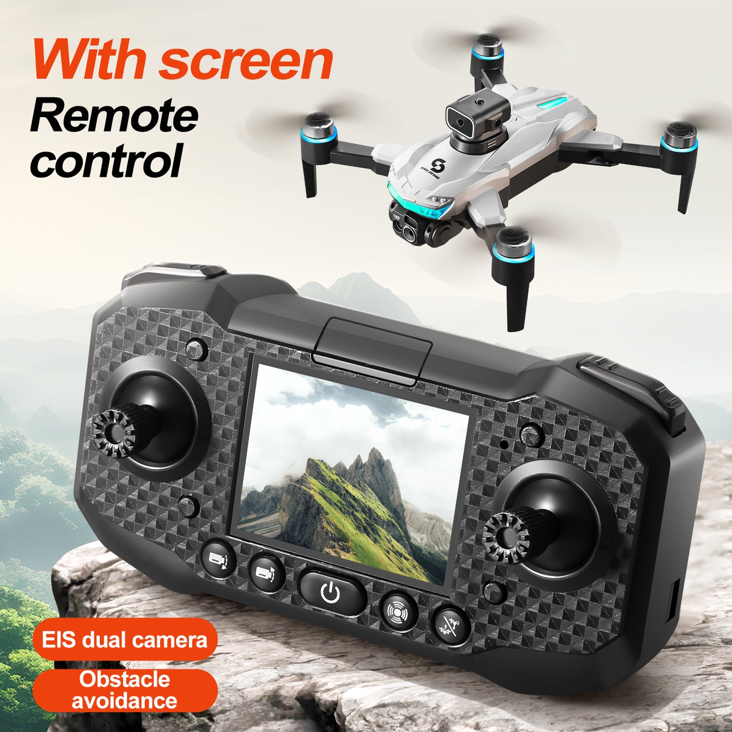 Dual Camera Drone with Remote Control, 480p Video, Obstacle Avoidance, 1-Axis Gimbal, USB Charging, 2000mAh Battery, 5905.51inch Max Control Range, 4724.41inch Max Altitude, 3m/s Max Speed, for Outdoor Quadcopter for Beginner