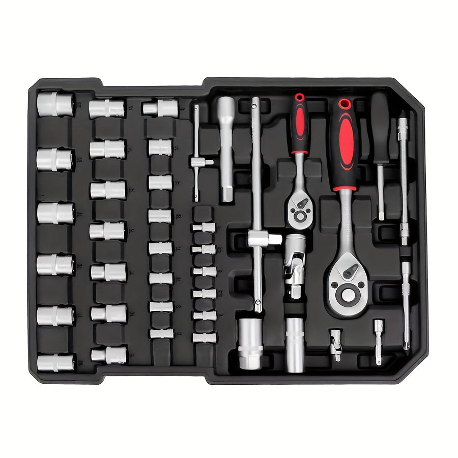 899/53 sets of tools, handheld tools portable 4-layer toolbox, easy to push and pull with rollers, automotive maintenance tools multi-functional toolbox, professional, high-end