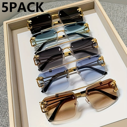 5pcs Frameless Metal Fashion Fashion Glasses for Casual Wear, Hiking, Street Photography & Festive Gifts - Anti-Reflective PC Lenses, Zinc Alloy Frame, Wide Size (>139mm)