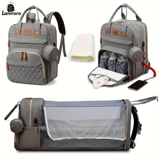 1pc  Diaper Bag Backpack with Changing Pad - Multi-Functional Polyester Travel Bag with USB Charging Port,