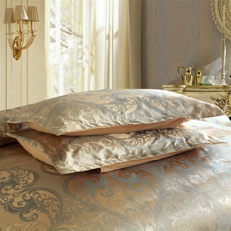 3pcs Luxurious Soft Satin Jacquard Duvet Cover Set - Elegant Bedroom Essentials with Silky Smooth Fabric, Hypoallergenic and Breathable - 1pc Duvet Cover + 2pc Pillowcases for Master Bedroom and Guest Room