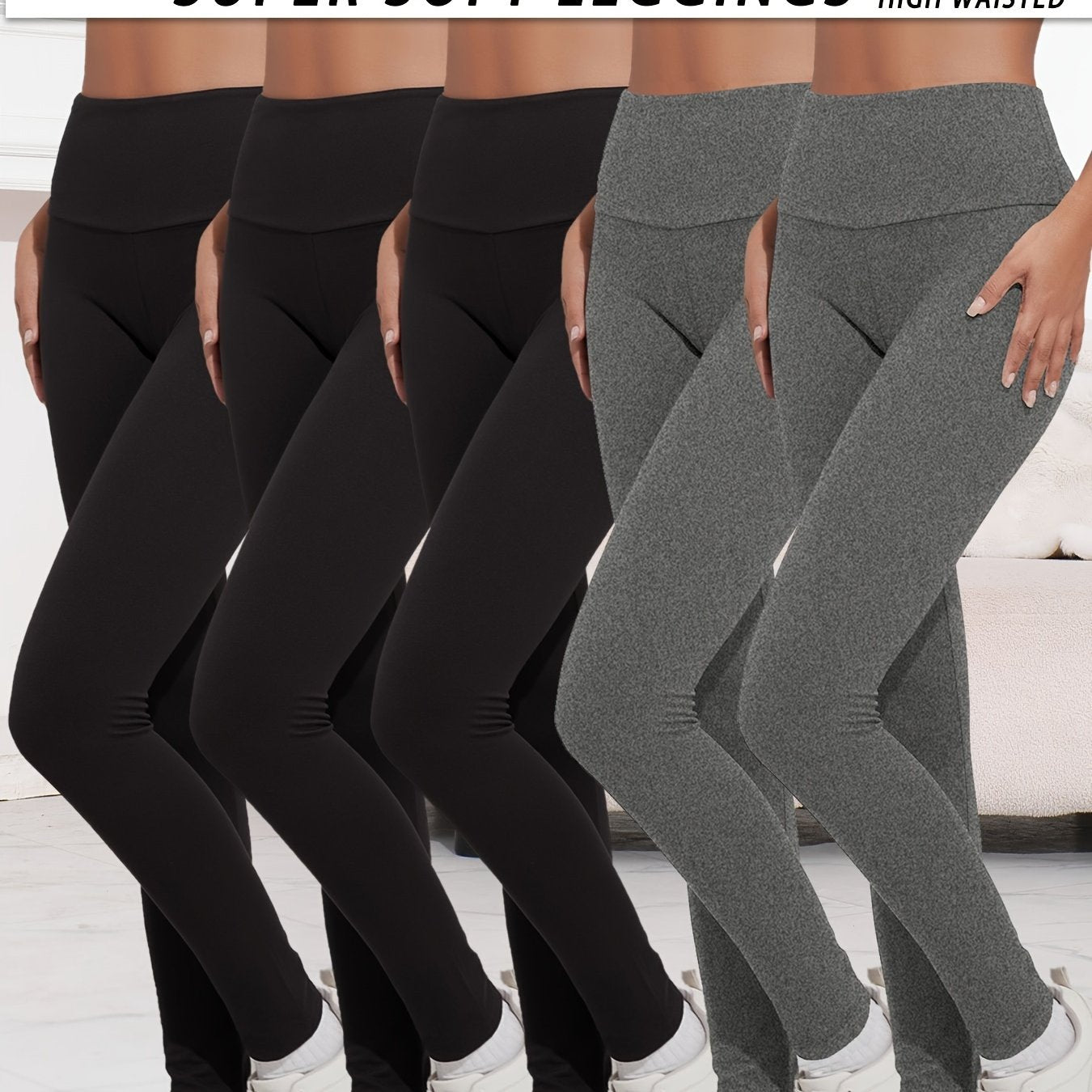 5 Pack Super Soft Leggings For Women, Workout Yoga Running Pants Leggings