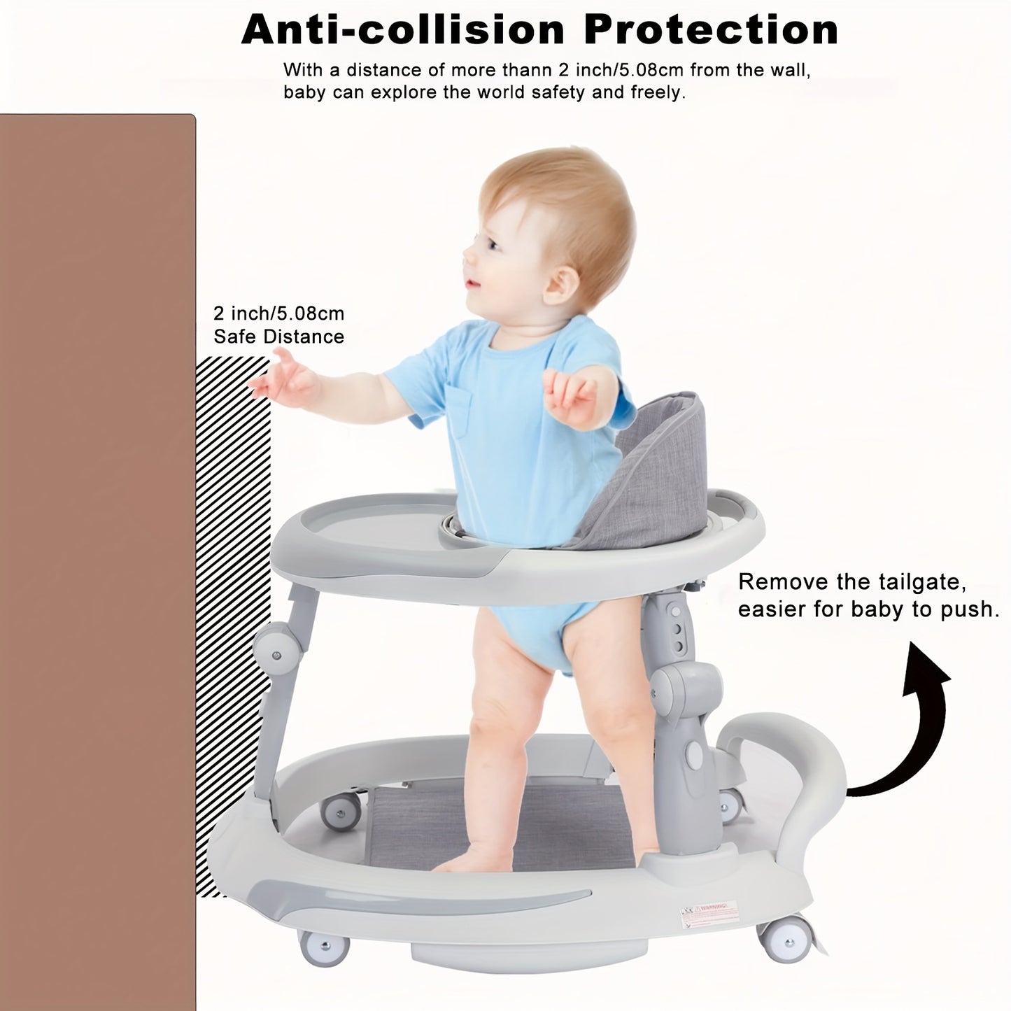 4-in-1 Foldable Baby Walker From 6 Months, Baby Activity Walker With Adjustable Height, Removable Tray,