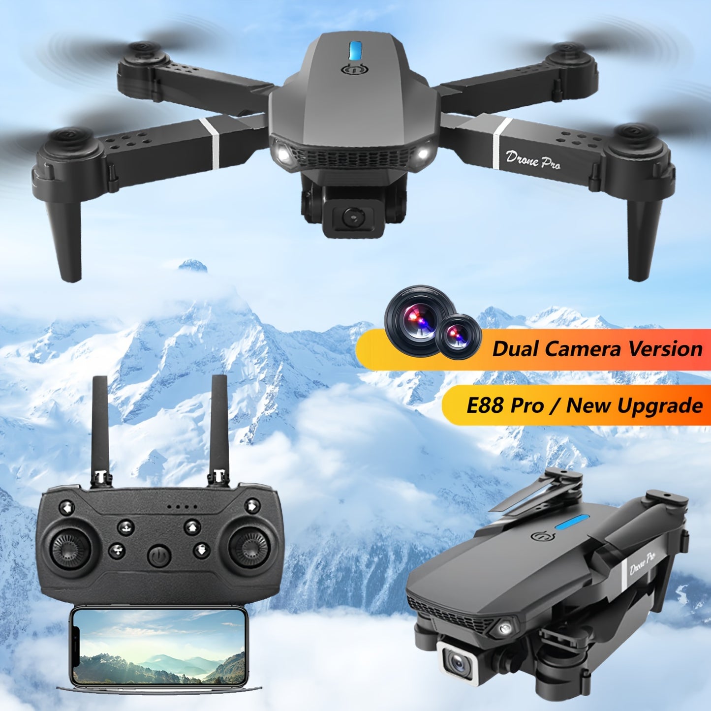 E88 Pro Dual Camera Drone - Easy One-Click Takeoff & Landing, Remote Control Quadcopter for Beginners and Enthusiasts, Ideal Gift