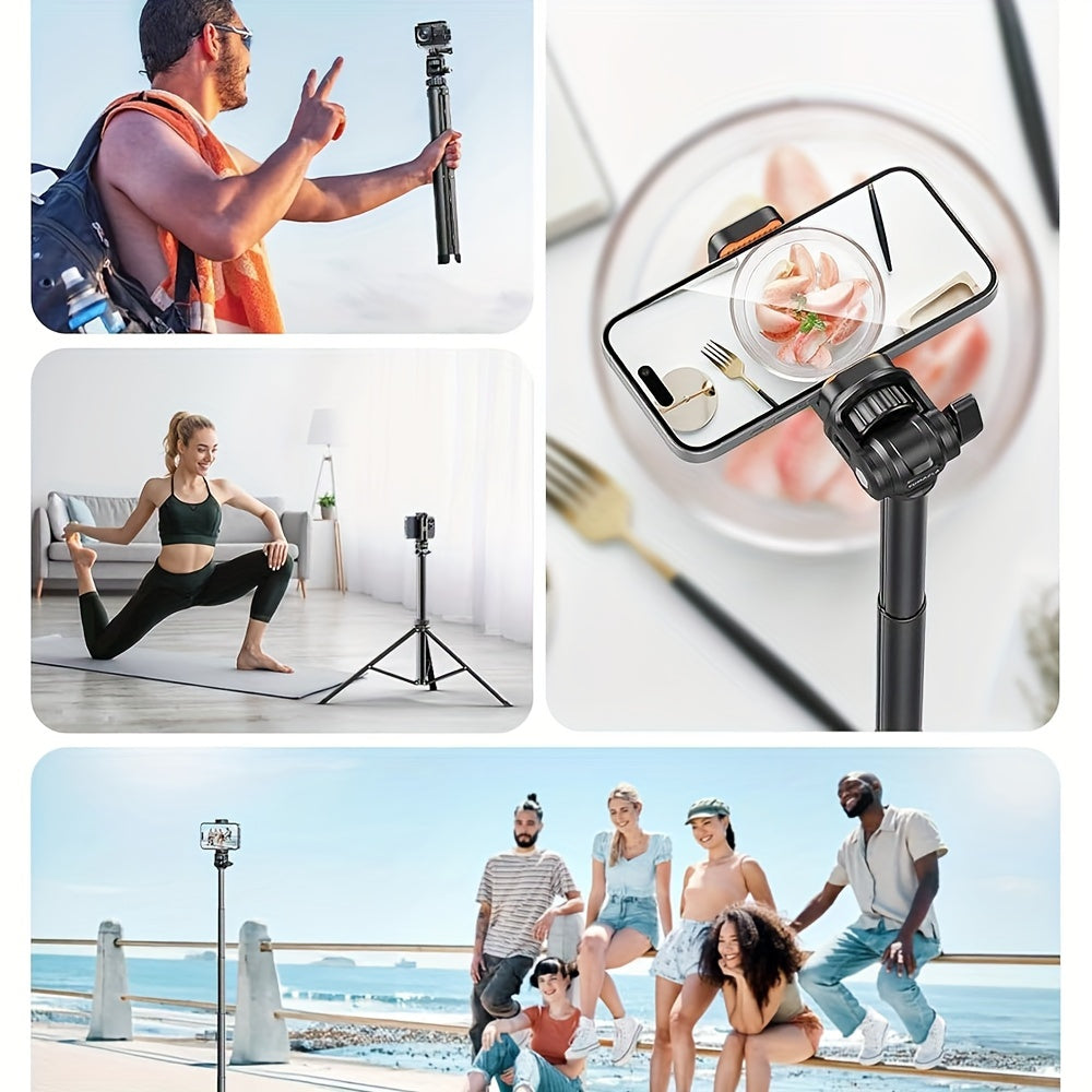 71'' Phone Tripod Stand, Extendable Reinforced Aluminum Phone Stand With Wireless Remote, Stable Cellphone Tripod Compatible With Phone