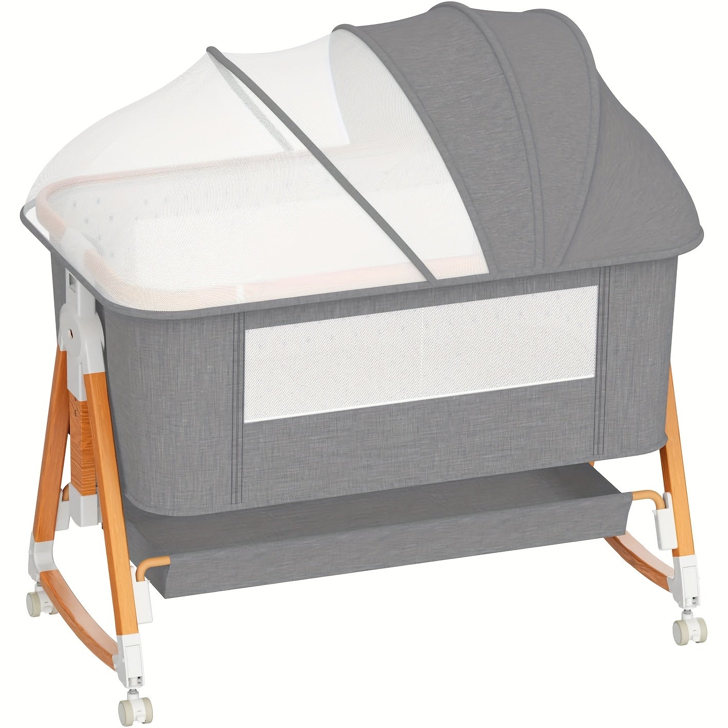 Modern 3-in-1 Youngsters Bassinet in Grey/Black - Rocking Bedside Sleeper with Comfy Mattress & Wheel