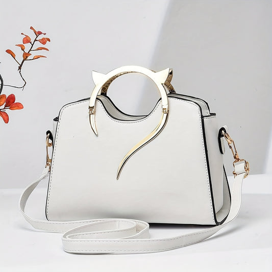 Women's Solid Bag, Fashionable Large Crossbody Purse, Suitable for Dates, Parties, Office, Students - White, Faux Leather,