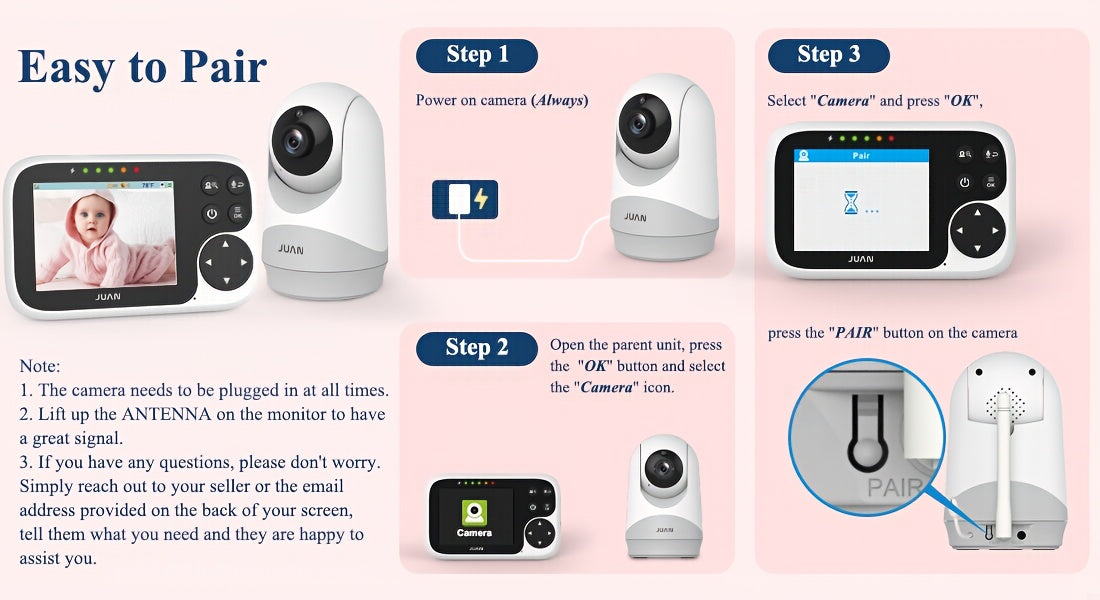 Baby Camera Monitor, Video Baby Monitor With Camera And Audio, Night Vision