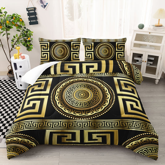 Modern Geometric Patter 3pcs Quilt Set, Digital Printing Polyester Comforter Set, Including 1 Quilt Set And 2 Pillowcases for All Seasons. It Is Suitable for Bedrooms And Rooms, Machine Washable, with Reactive Printing.