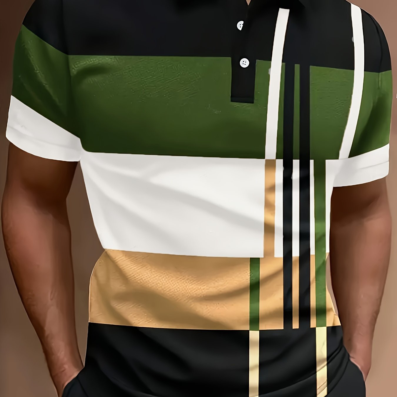 Men's Striped Color Block Shirt - Casual & Sporty, Perfect for Golf & Outdoor Activities, Breathable Polyester, Machine Washable