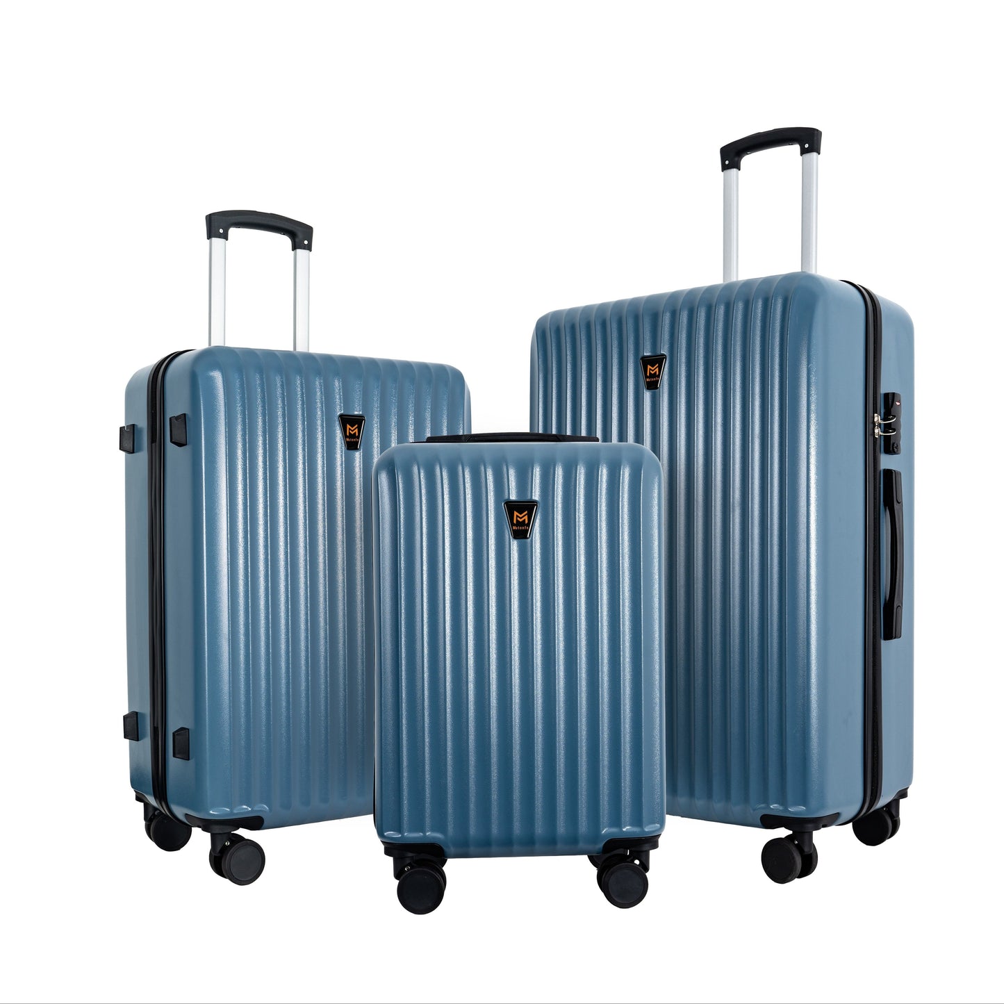 3pcs  Hardshell Travel Suitcase Set in Blue with U-Shaped Pillow - Durable, Expandable Rolling Luggage