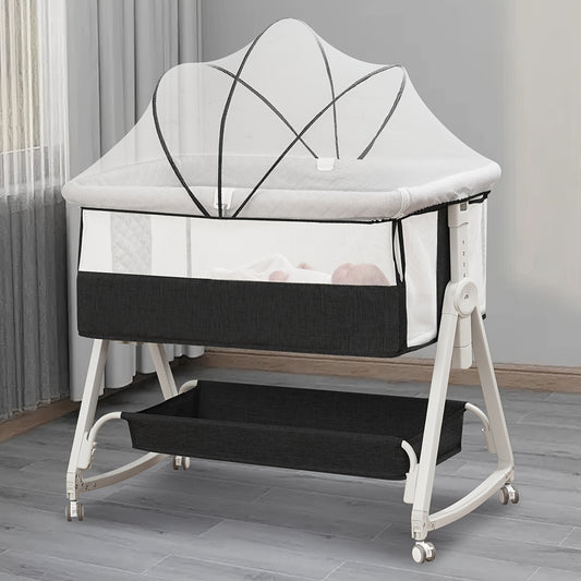 Baby Bassinet, 3-in-1 Baby Bassinet Bedside Bed With Mosquito Net, Full Mesh And Adjustable Height Headboard Crib For Newborns 0-6 Months