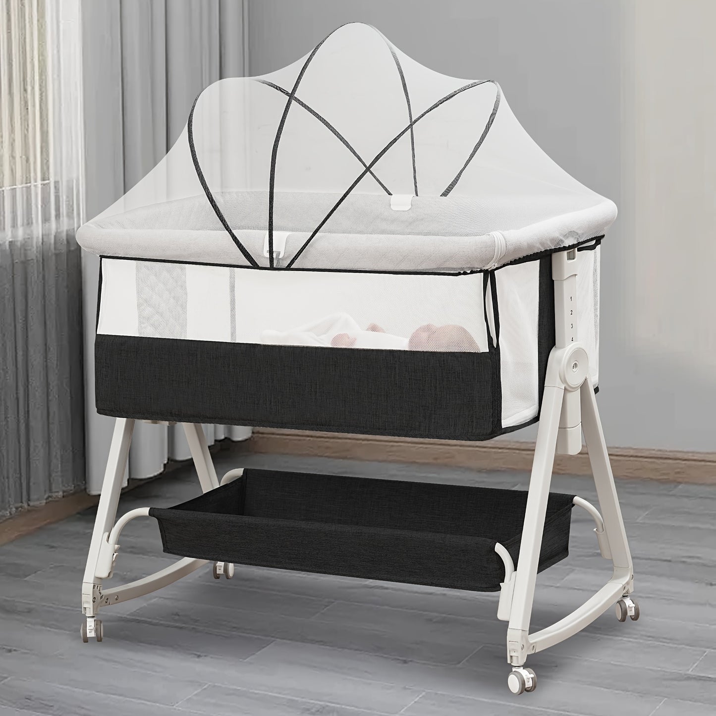 Baby Bassinet, 3-in-1 Baby Bassinet Bedside Bed With Mosquito Net, Full Mesh And Adjustable Height Headboard Crib For Newborns 0-6 Months