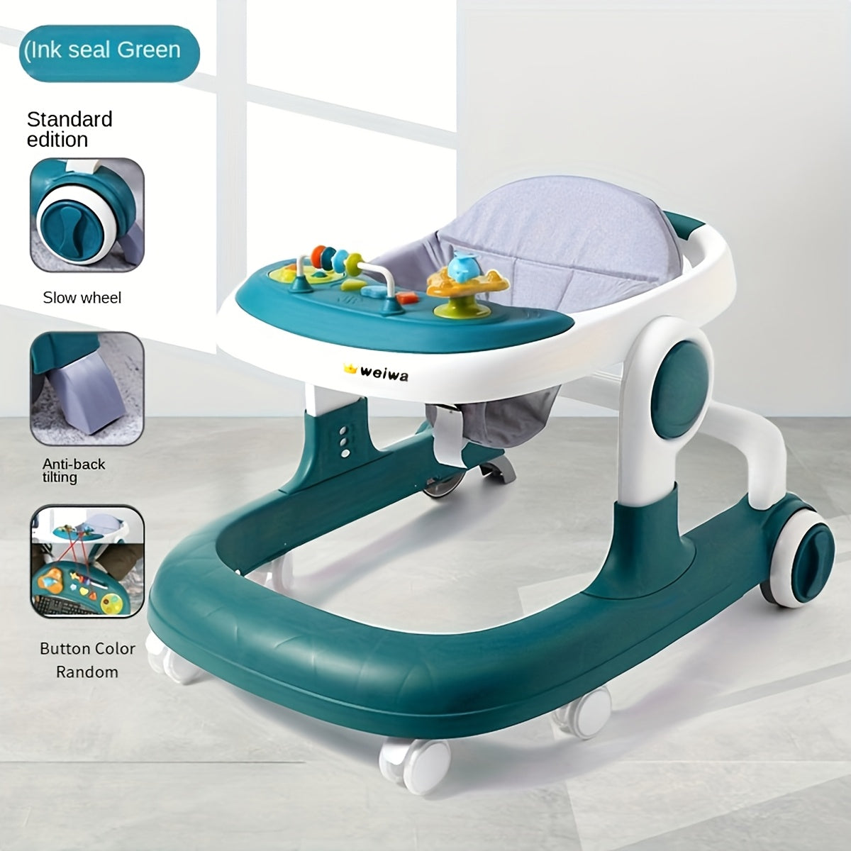 Baby Walker Foldable Activity Walker, Push Walker With Removable Feed Tray And Music Tray