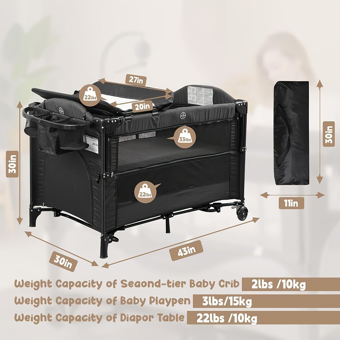 5 in 1 Baby Bassinet Beside Sleeper, Pack and Play Bassinet, Multifunction Portable Playard with Bassinet Crib,
