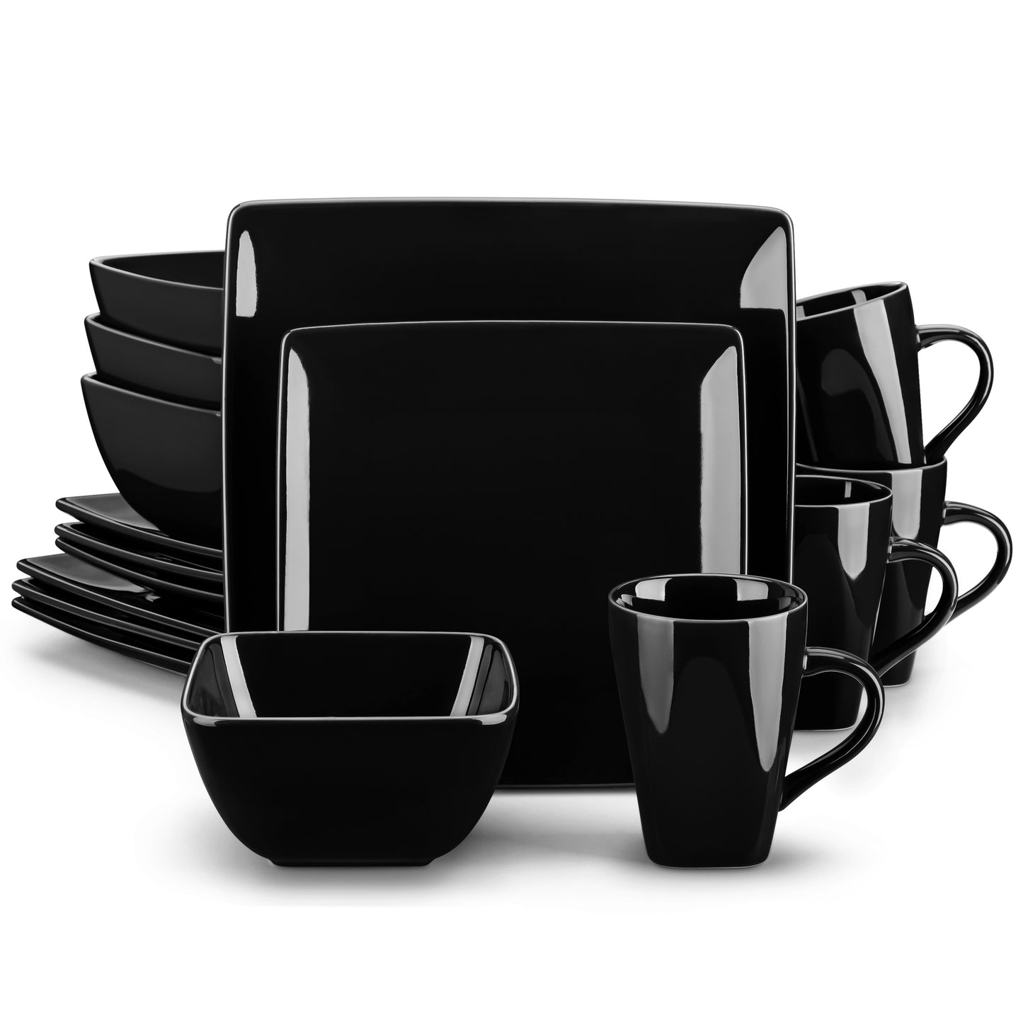 16 Pcs Dinnerware Set Stoneware Black Plates Bowls Mugs Set Tableware Service for 4