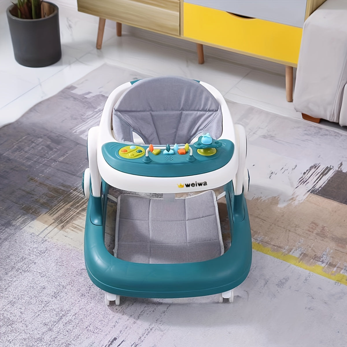 Baby Walker Foldable Activity Walker, Push Walker With Removable Feed Tray And Music Tray